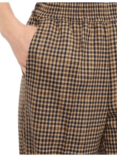 Pantaloni da donna in misto viscosa, fantasia quadretti all-over sullo sfondo beige. LIU JO | MF5349-T4335P9002
